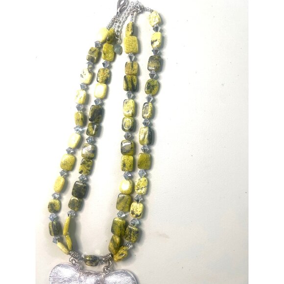 Artisan Double Strand Elephant Necklace Natural Serpentine Jasper Beads Signed - Picture 3 of 12